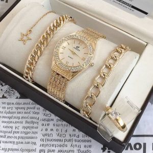 ست ساعت دستبند انگشتر طلایی زنانه با اشانتیون 276350430